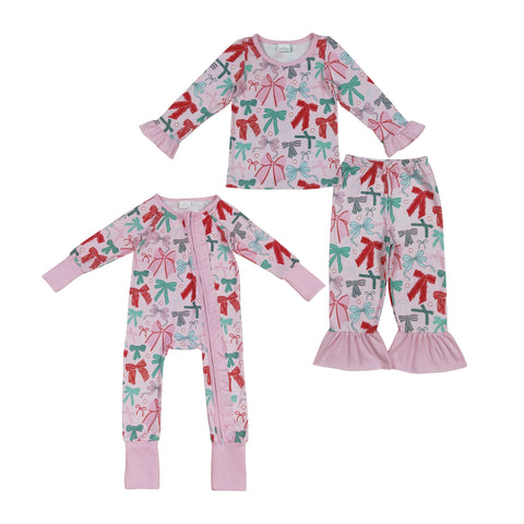 Christmas Bow Print Sibling Pajamas