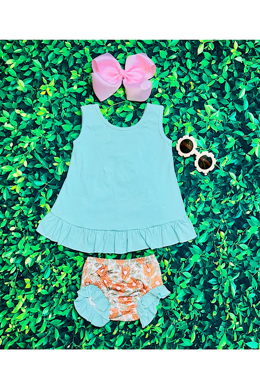 Aqua & floral print baby set