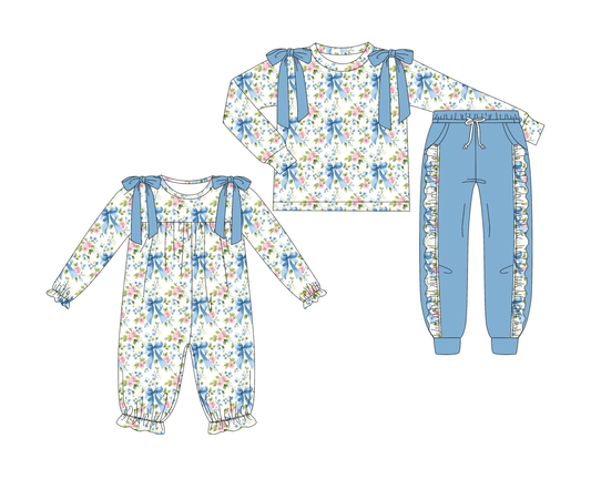 NO MOQ CLOSE 2025 2nd Sept blue bow&floral sibling clothing