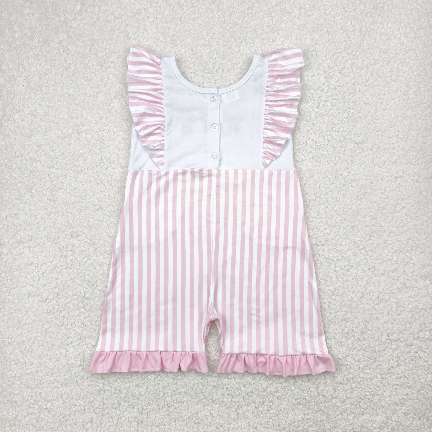pink striped bow embroidery shorts jumpsuit