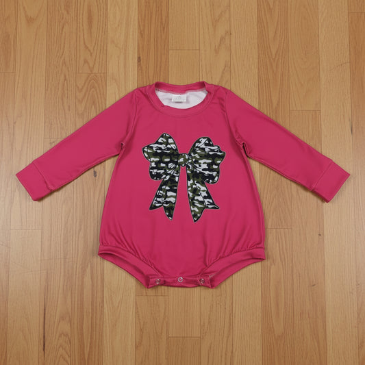 camo coquette hot pink long sleeve romper