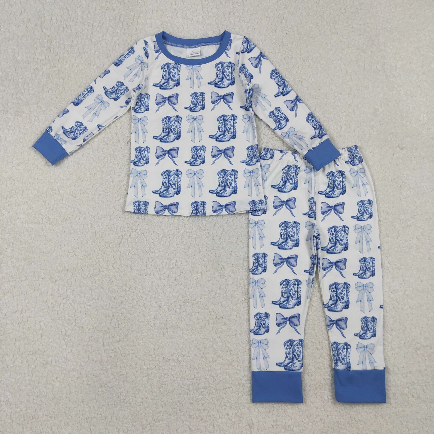 blue bow boots print two pieces lounge set girl pajama