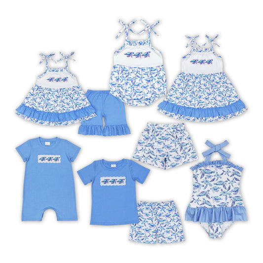 Kids Sea Turtle Embroidery Sibling Clothes