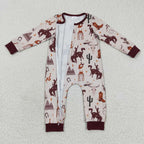 western rodeo brown baby boy zipper romper