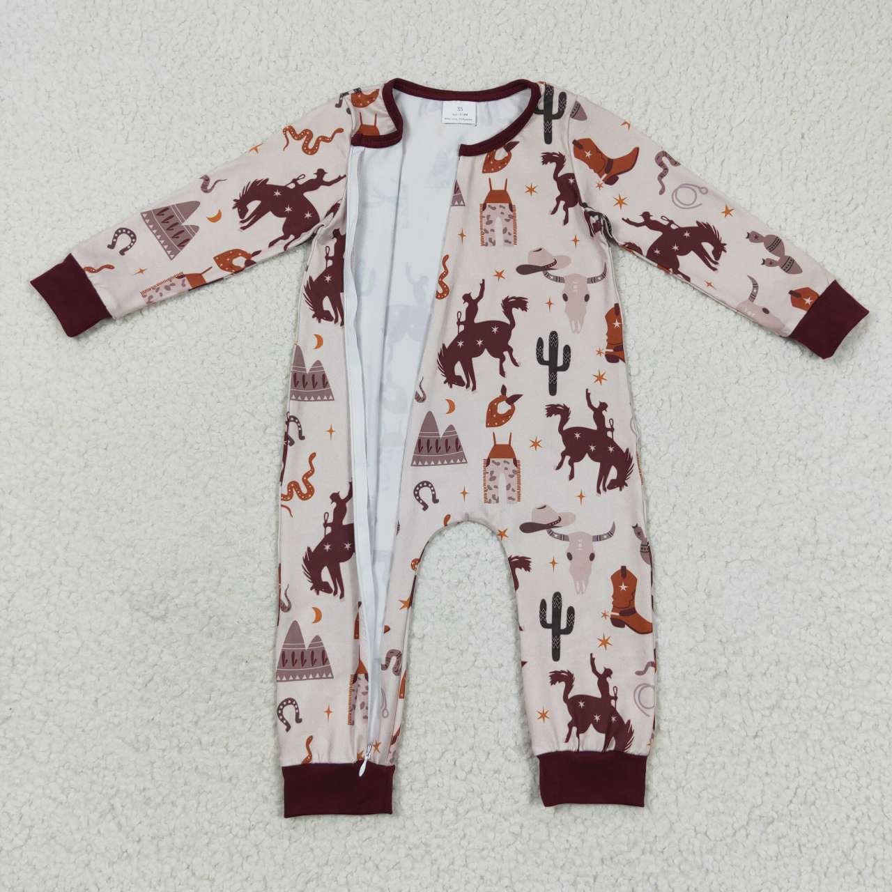 western rodeo brown baby boy zipper romper