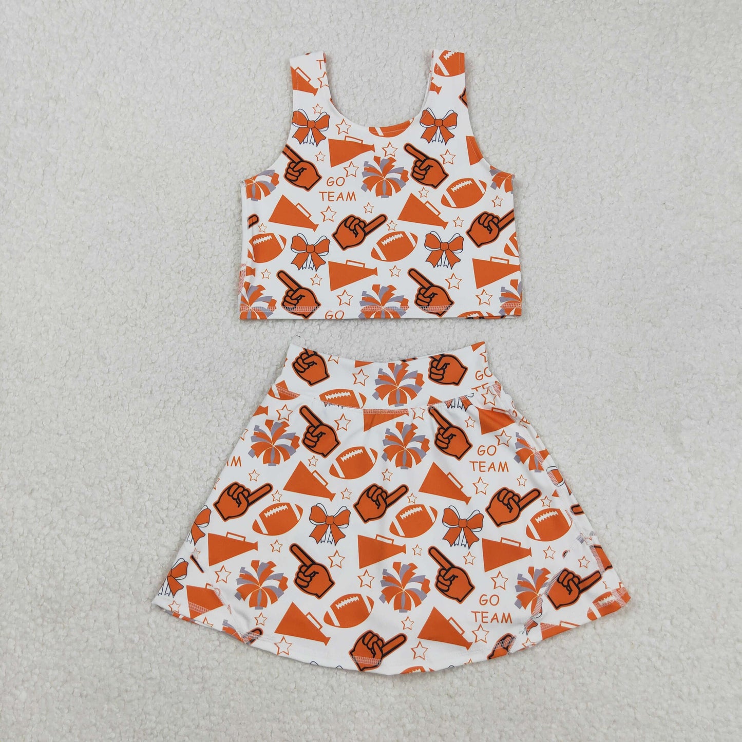 orange go team go fight cheer football athletic skirt set