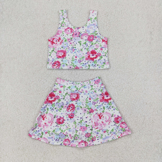 floral two pieces athletic skort dress set