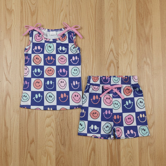 checkered smiley tank shorts set