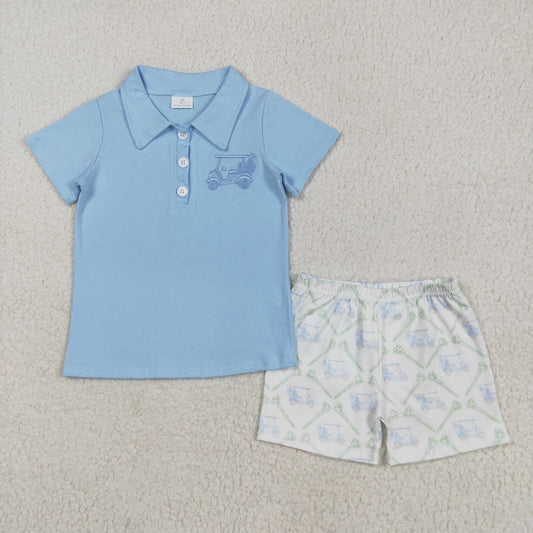 blue golf embroidery shorts set