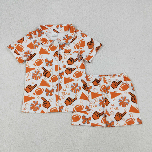 orange go team button down shorts pajama set