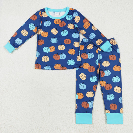 blue pumpkin print two pieces lounge set