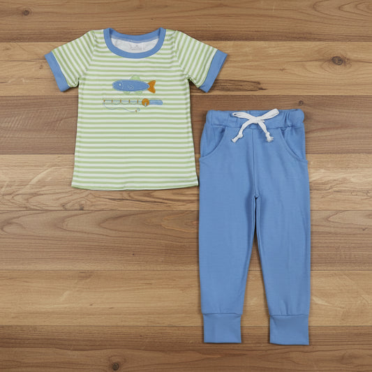 embroidery fishing jogger set boys clothes set