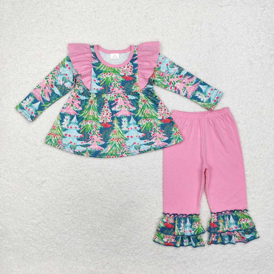 watercolor Christmas tree outfit girls clothing