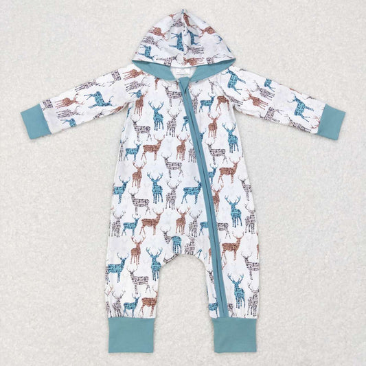 baby fall deer print zip hoodie romper