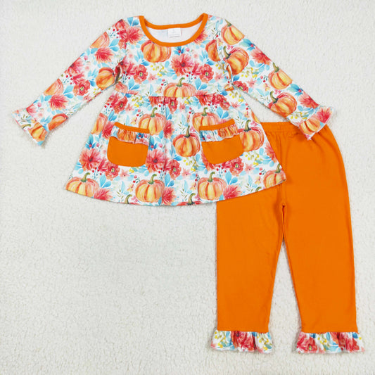 long sleeve pumpkin ruffle pants set
