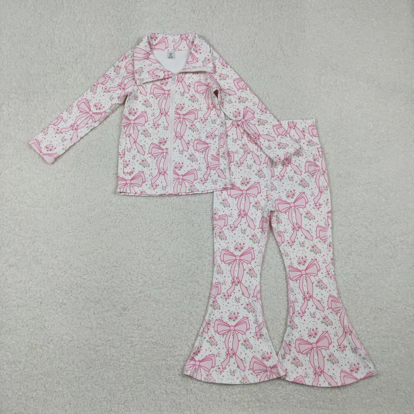 pink coquette flower zipper two piece athletic pants set