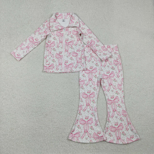 pink coquette flower zipper two piece athletic pants set