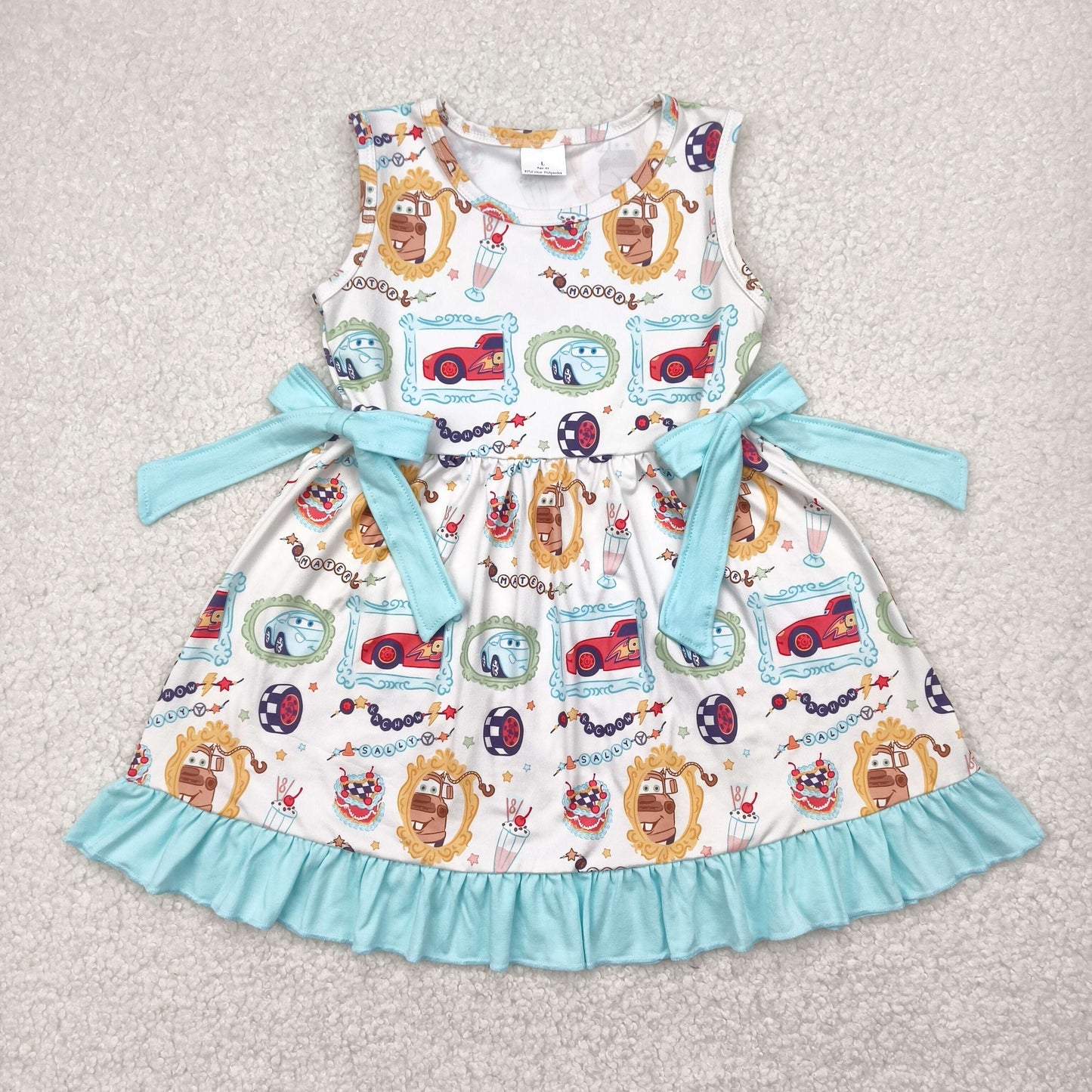 cartoon car ruffle bow dress