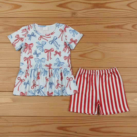 red white blue coquette shorts set 4th of july girls clothing