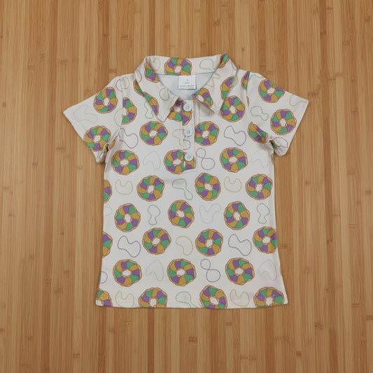 mardi gras king cake button up polo t-shirt