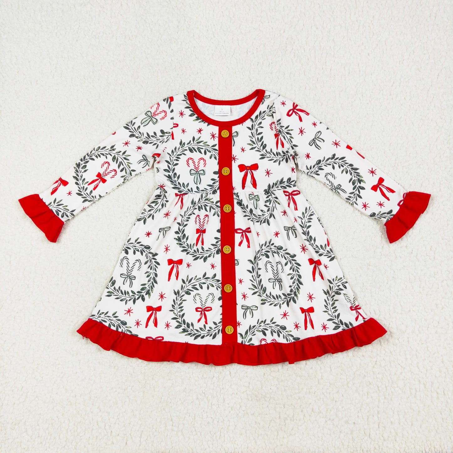 Merry Christmas mistletoe button ruffle little girl dress