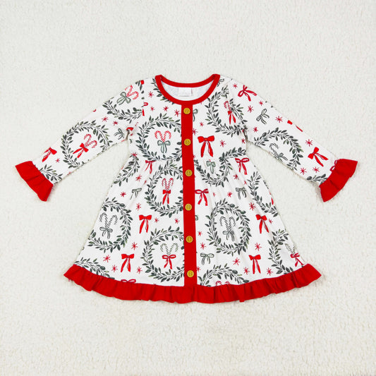 Merry Christmas mistletoe button ruffle little girl dress