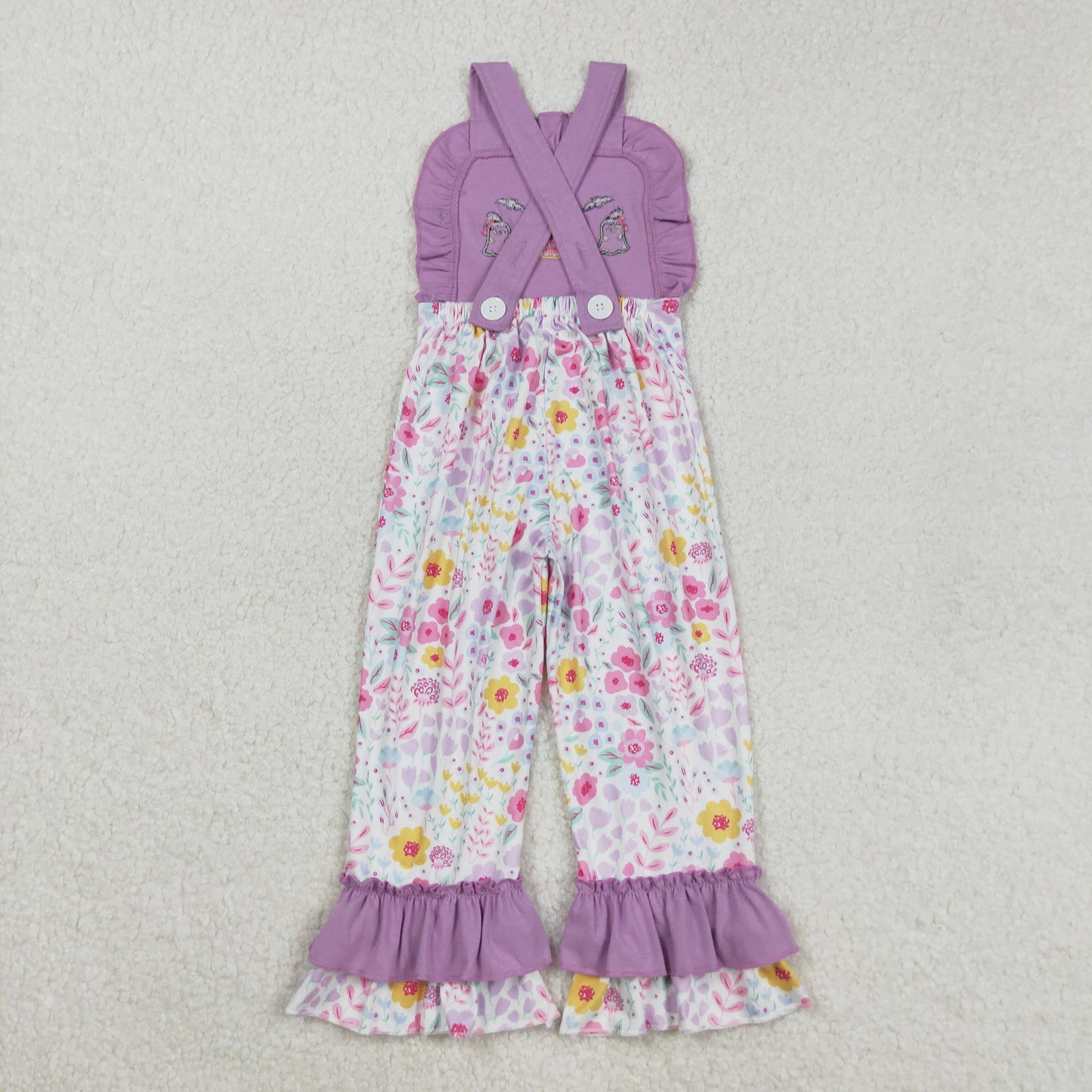 pumpkin ghost embroidery purple floral strap ruffles jumpsuit