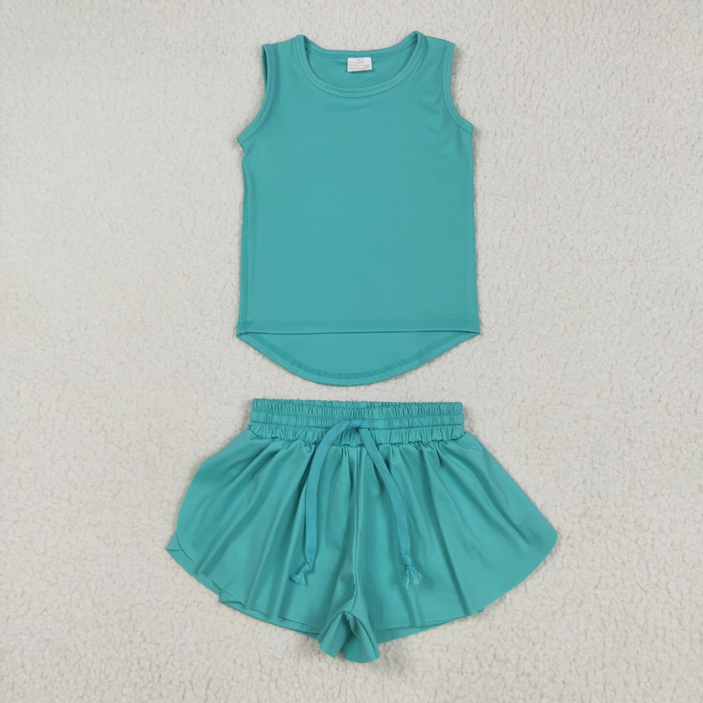 teal tank athletic shorts set yoga outfit