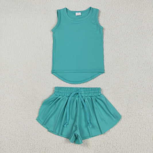 teal tank athletic shorts set yoga outfit