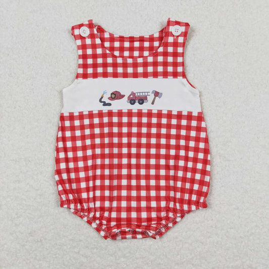 red plaid fire fighting bubble baby boy clothes