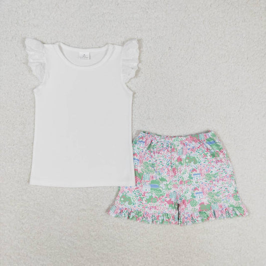 solid white shirt flower shorts set