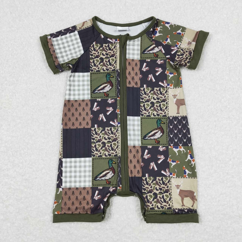 adventure hunting baby boy zip romper