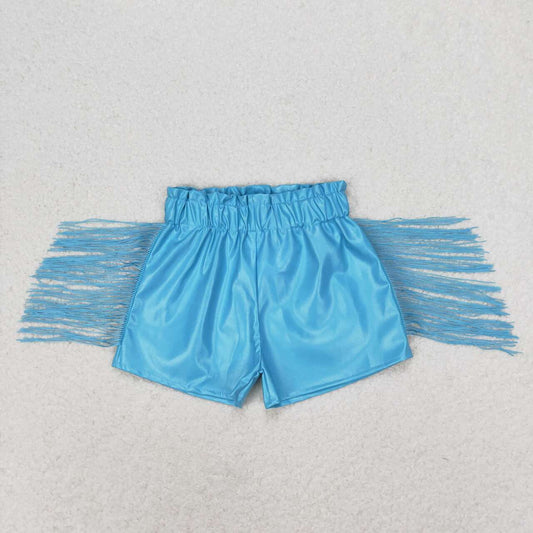 blue leather fringe shorts girl clothes