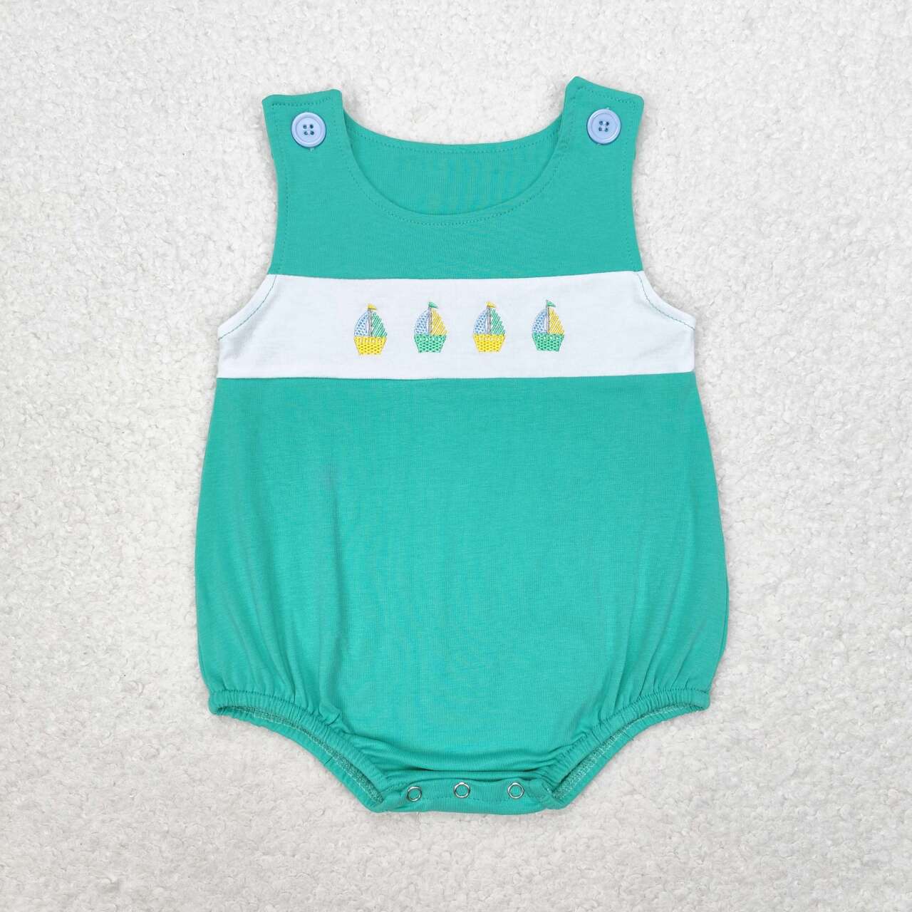 cotton green sailboat embroidery tank bubble