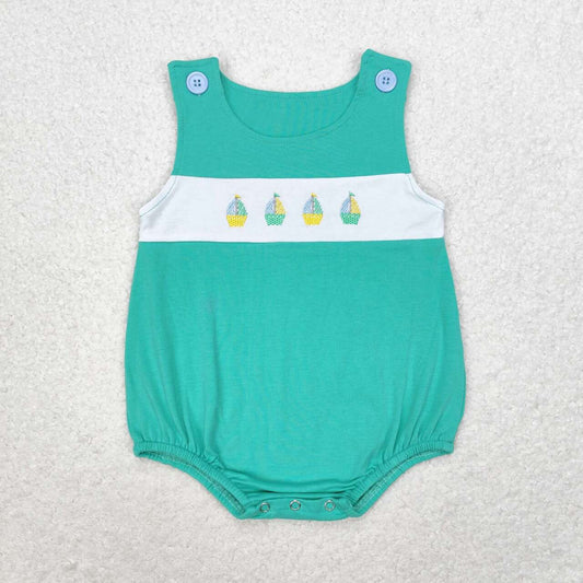 cotton green sailboat embroidery tank bubble