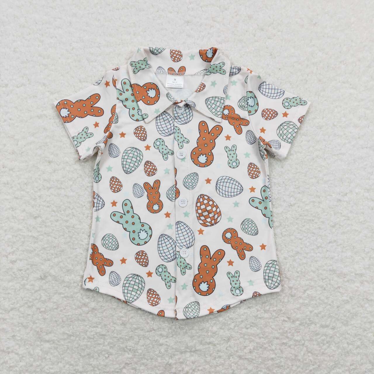 boy easter button polo tee shirt with peeps pattern