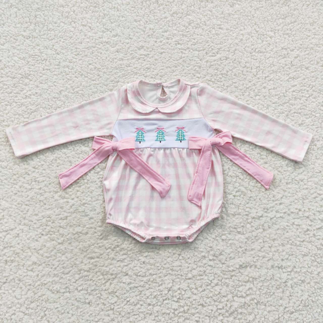 Pink plaid embroidery baby girl christmas bubble
