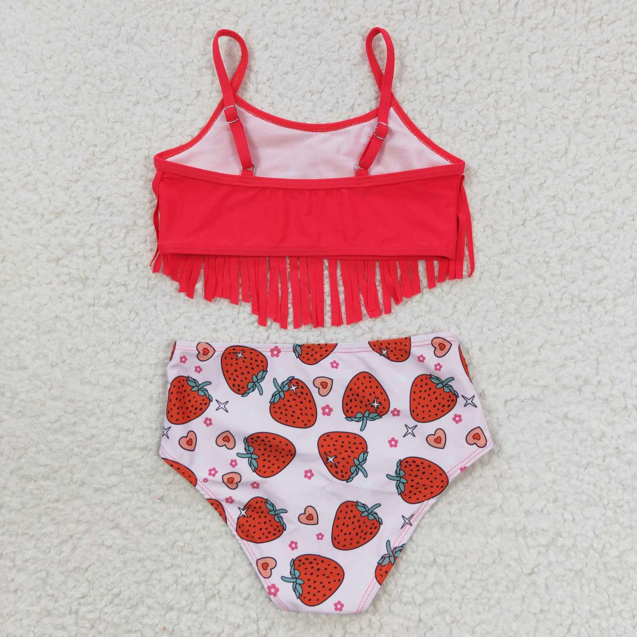 2pieces red tassel strawberry girls swimsuit