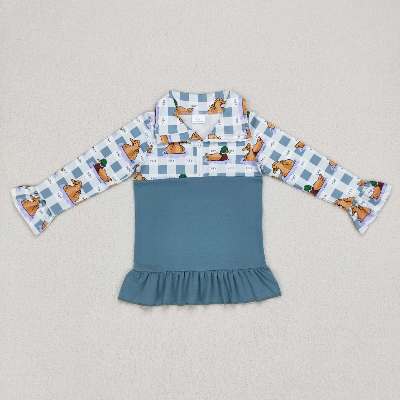 duck print zip pullover girls top clothes