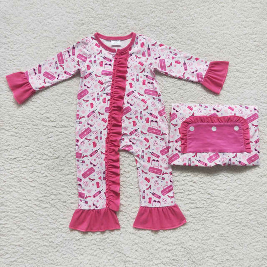 hot pink make up baby ruffle zipper sleeper