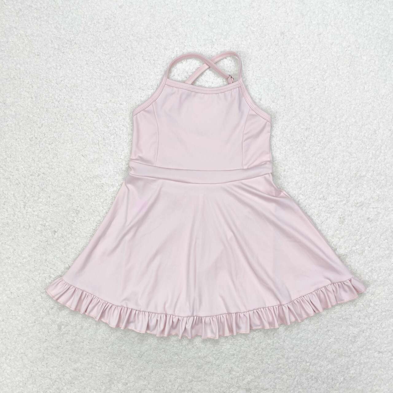 solid light pink skirt shorts swimsuit set