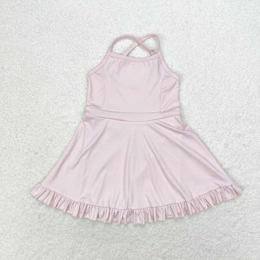 solid light pink skirt shorts swimsuit set