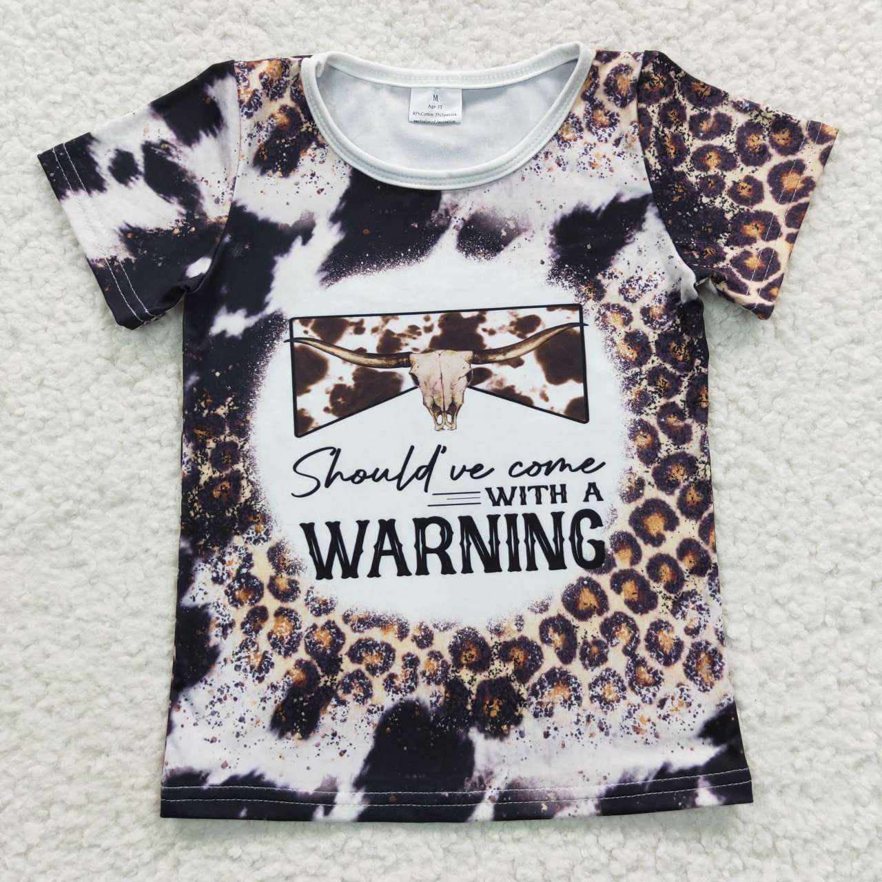 warning letters print bleached leopard tee t-shirt