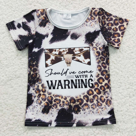 warning letters print bleached leopard tee t-shirt