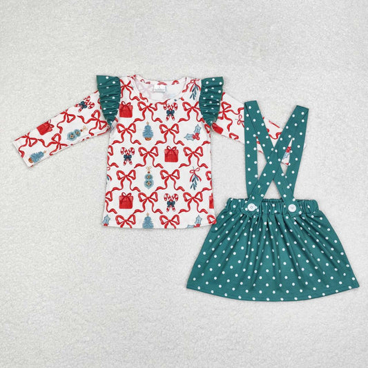 Christmas gift bows skirt set outfit girl clothes