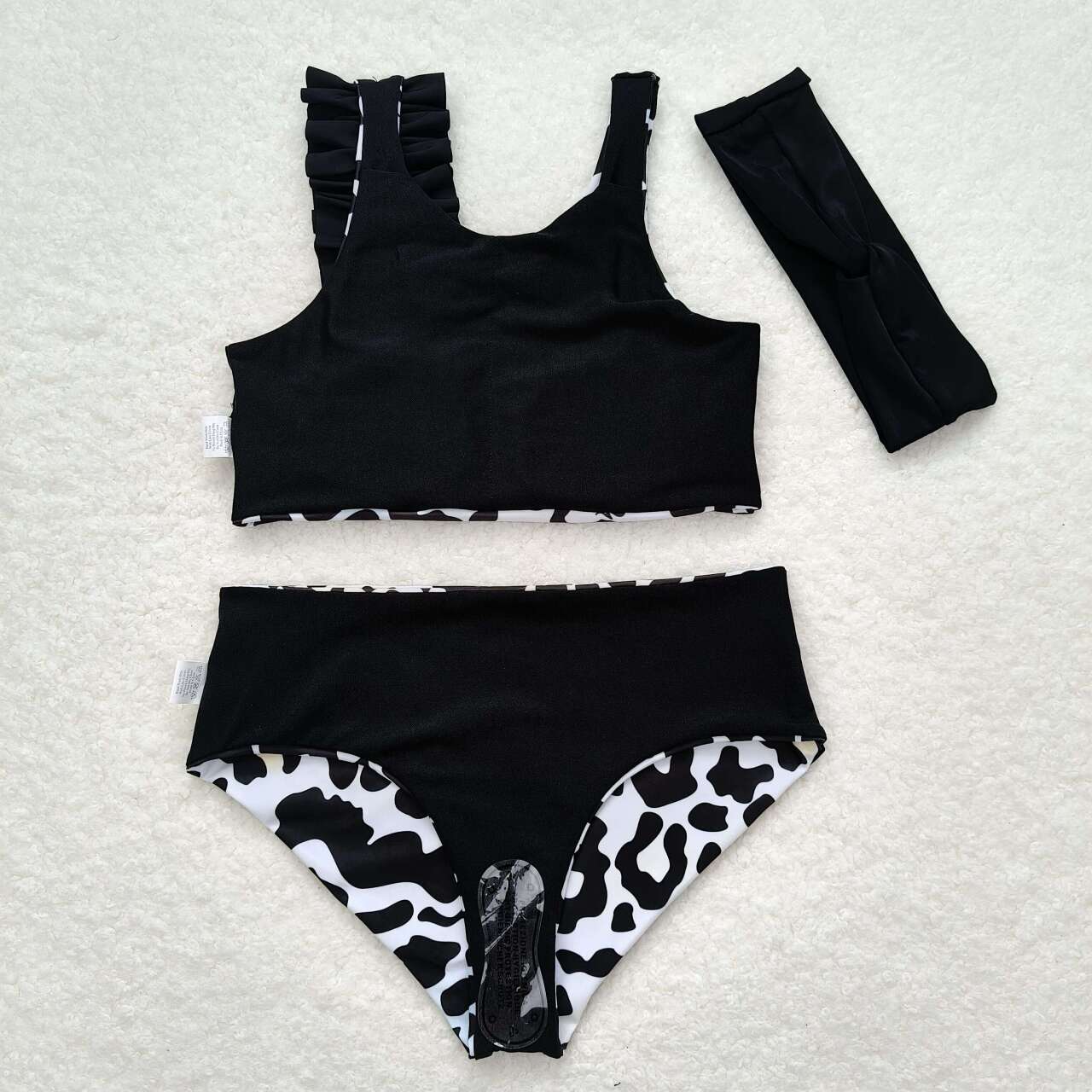 leopard two piece swimsuit girls swimwear (with headband)