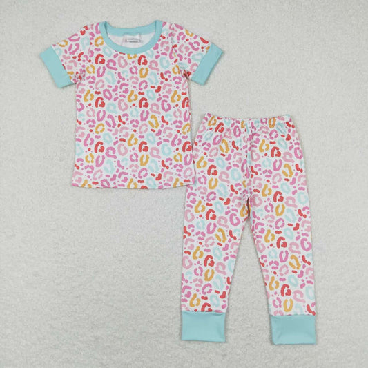 colorful leopard short sleeve pajama set kids sleepwear