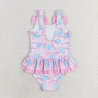 wave shell print pink one piece swimsuit
