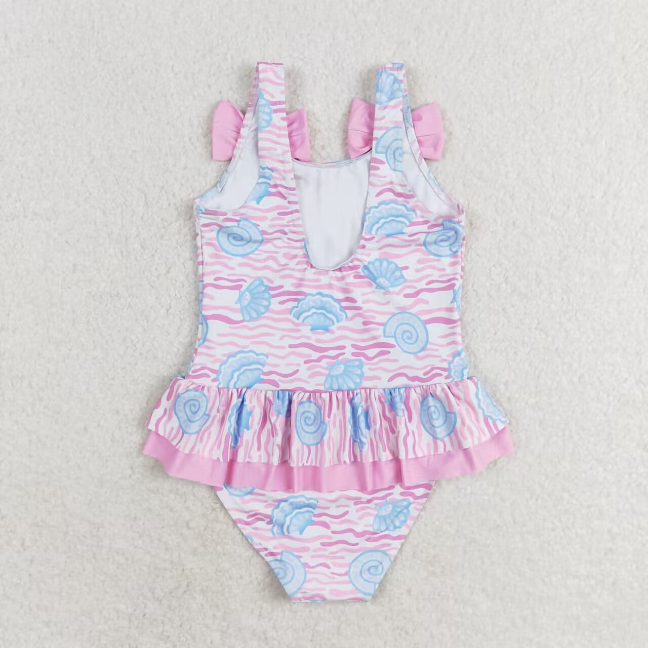 wave shell print pink one piece swimsuit
