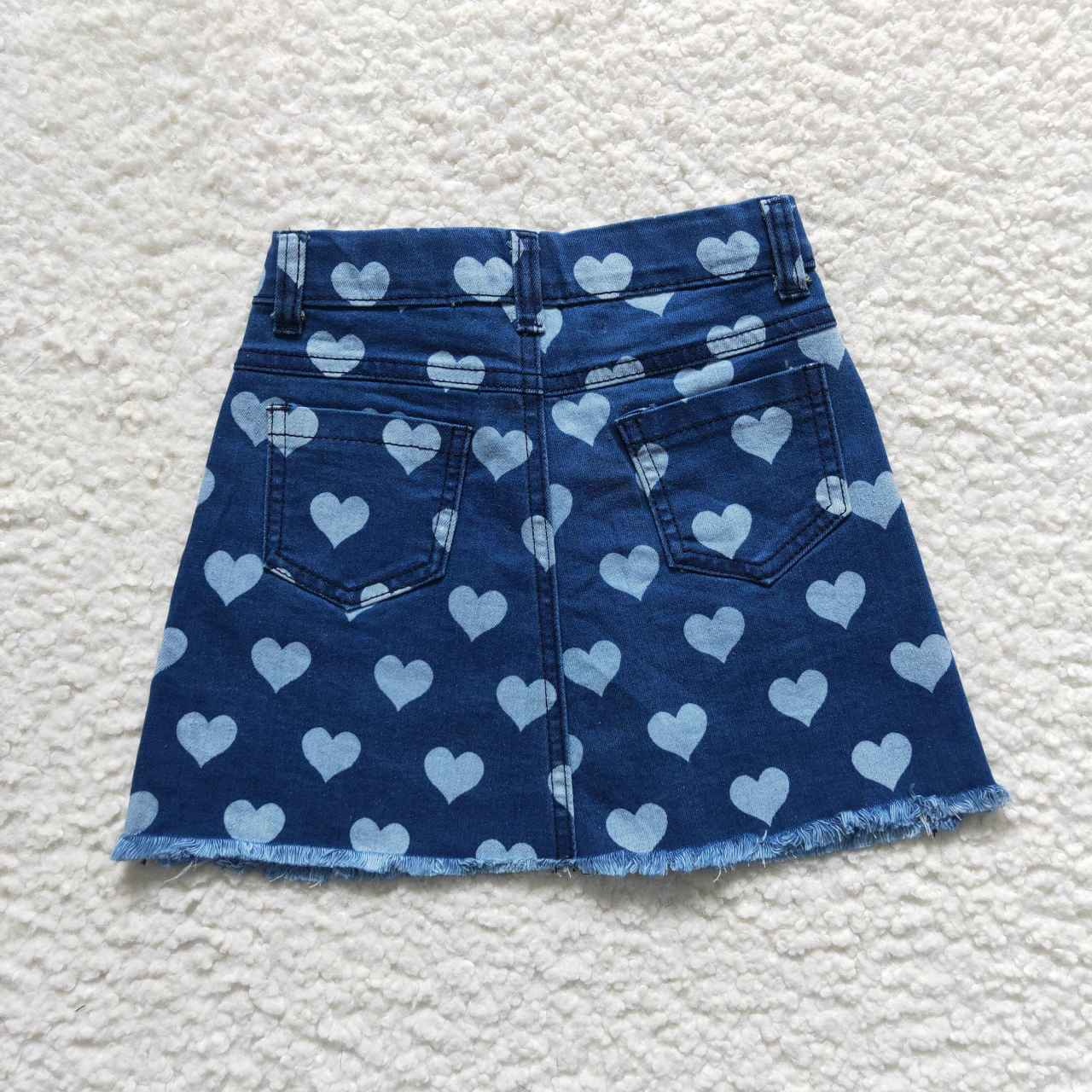 kids clothing dark blue heart print denim skirt